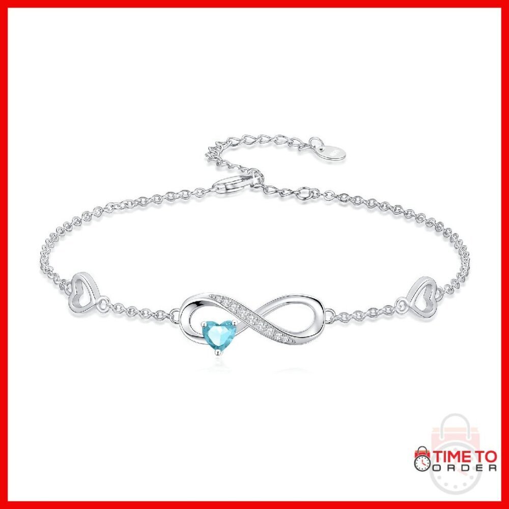 Sterling Silver Adjustable Infinity Birthstone Anklet Bracelet Gift